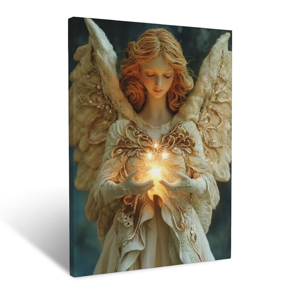 CozyNet Angel Holding Glowing Stars Of Light Radiant Figure Symbolizing Divine Wonder & Harmony Wall Art Prints With Frame Canvas Perfect for Living Room & Bedroom, Ready to Hang, Wall Decor 12"x16"