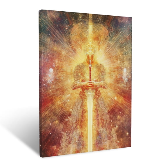 CozyNet Angel Holding Sword Of Truth Radiant Figure In Celestial Armor Of Light Wall Art Prints With Frame Canvas Perfect for Living Room & Bedroom, Ready to Hang, Wall Decor 12"x16"