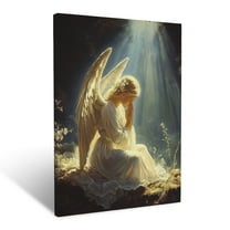 CozyNet An Angel Kneeling In Prayer With Radiant Light Shining From The Heavens Wall Art Prints With Frame Canvas Perfect for Living Room & Bedroom, Ready to Hang, Wall Decor 12"x16"