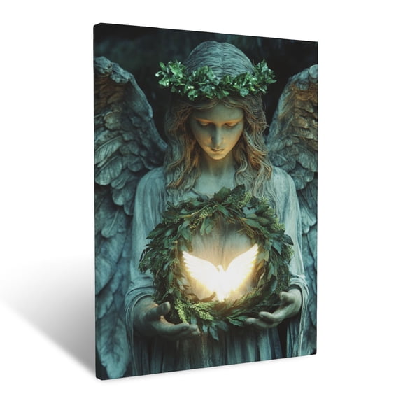 CozyNet Angel Offering A Glowing Wreath Of Peace Radiant Figure Symbolizing Divine Blessing Wall Art Prints With Frame Canvas Perfect for Living Room & Bedroom, Ready to Hang, Wall Decor 12"x16"