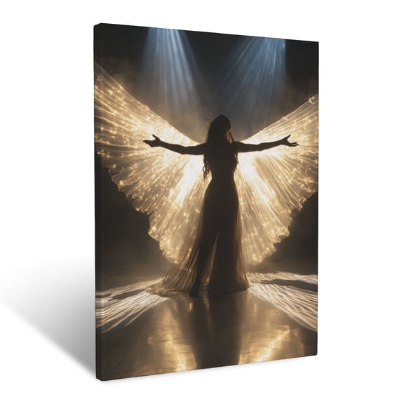 CozyNet Angel Spreading Glowing Light Celestial Figure Offering Hope And Heavenly Protection Wall Art Prints With Frame Canvas Perfect for Living Room & Bedroom, Ready to Hang, Wall Decor 12"x16"