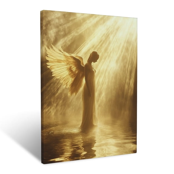 CozyNet Angel Standing Beside Radiant Waters Glowing Figure Reflecting Divine Peace Wall Art Prints With Frame Canvas Perfect for Living Room & Bedroom, Ready to Hang, Wall Decor 12"x16"