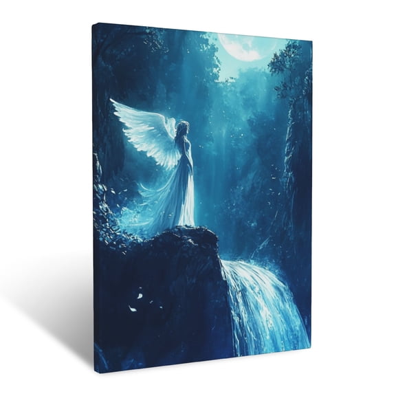 CozyNet Angel Standing By A Glowing Waterfall Glowing Softly, Symbolizing Divine Grace & Renewal Wall Art Prints With Frame Canvas Perfect for Living Room & Bedroom, Wall Decor 16"x20"