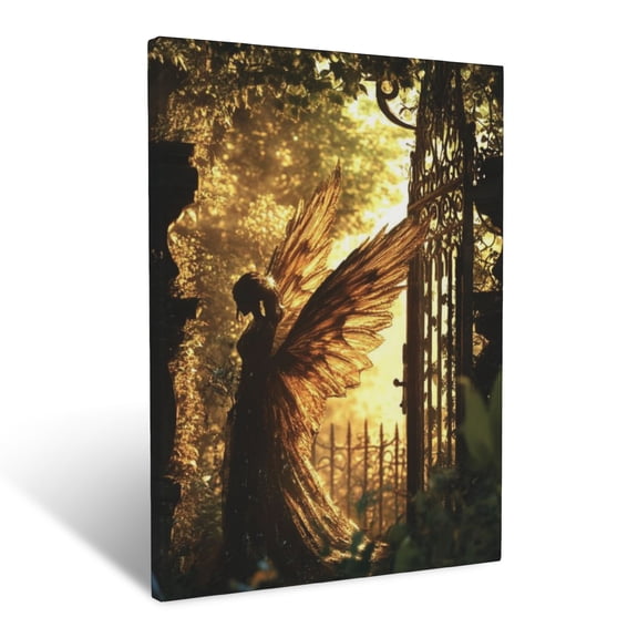 CozyNet Angel Standing Guard At The Gate A Majestic Figure Glowing Softly, Symbolizing Protection Wall Art Prints With Frame Canvas Perfect for Living Room & Bedroom, Wall Decor 12"x16"