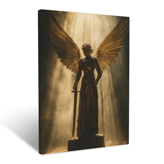 CozyNet Angel With A Sword, Standing Guard, Soft Light Highlighting The Figure, Symbolizing Protection Wall Art Prints With Frame Canvas Perfect for Living Room & Bedroom, Wall Decor 12"x16"