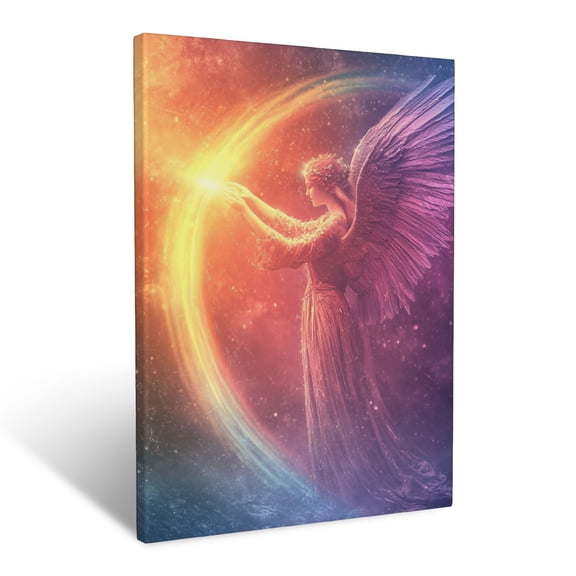 CozyNet Angel Touching A Glowing Rainbow With Divine Grace A Radiant Figure Symbolizing Promises Wall Art Prints With Frame Canvas Perfect for Living Room & Bedroom, Wall Decor 16"x20"