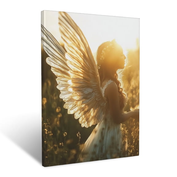 CozyNet Angel With Radiant Wings In Golden Skies Glowing Softly, Symbolizing Peace & Divine Grace Wall Art Prints With Frame Canvas Perfect for Living Room & Bedroom, Wall Decor 12"x16"