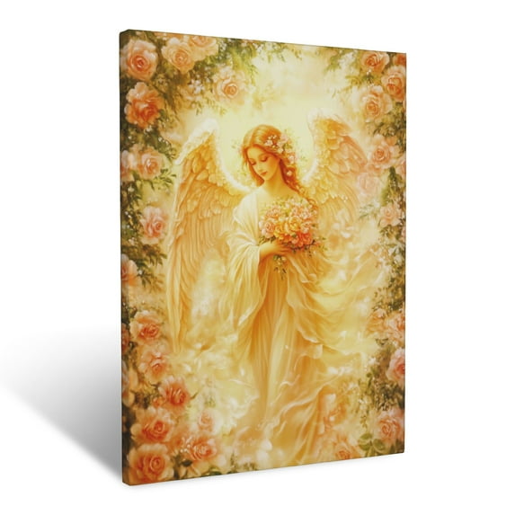 CozyNet Angelic Figure Surrounded By Roses Glowing Softly, Symbolizing Beauty & Divine Serenity Wall Art Prints With Frame Canvas Perfect for Living Room & Bedroom, Ready to Hang, Wall Decor 12"x16"
