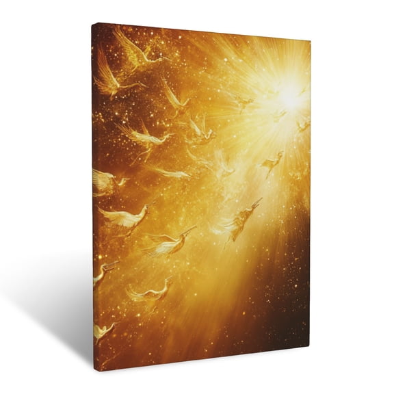 CozyNet Angels Ascending With Trumpets Radiant Golden Light Surrounding Celestial Chorus Wall Art Prints With Frame Canvas Perfect for Living Room & Bedroom, Ready to Hang, Wall Decor 12"x16"