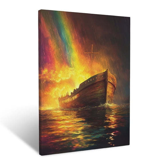 CozyNet The Ark Of Noah Glowing Under A Vibrant Rainbow, Surrounded By Calm Waters Reflecting Light Wall Art Prints With Frame Canvas Perfect for Living Room & Bedroom, Wall Decor 16"x20"