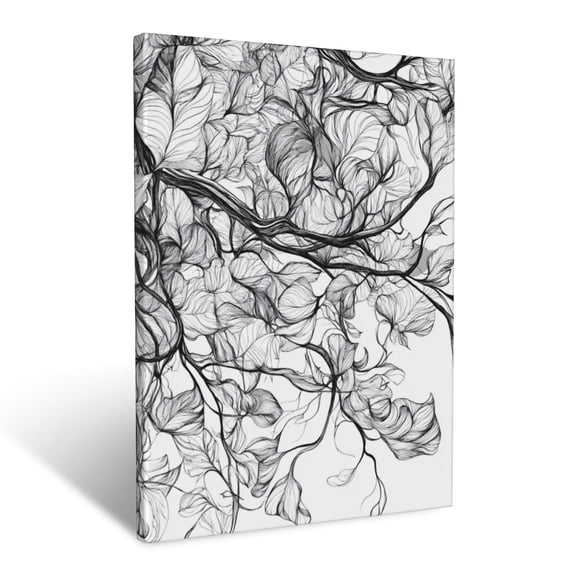 CozyNet Artistic Black & White Line Art Of Botanical Patterns With Detailed Leafy Vines Wall Art Prints With Frame Canvas Perfect for Living Room & Bedroom, Ready to Hang, Wall Decor 12"x16"in