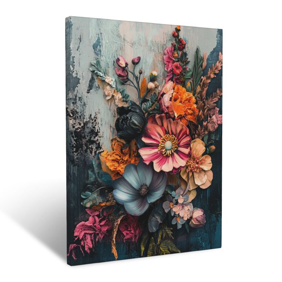 CozyNet Artistic Botanical Fusion Of Surreal Floral Elements And Bold, Layered Textures Wall Art Prints With Frame Canvas Perfect for Living Room & Bedroom, Ready to Hang, Wall Decor 12"x16"in