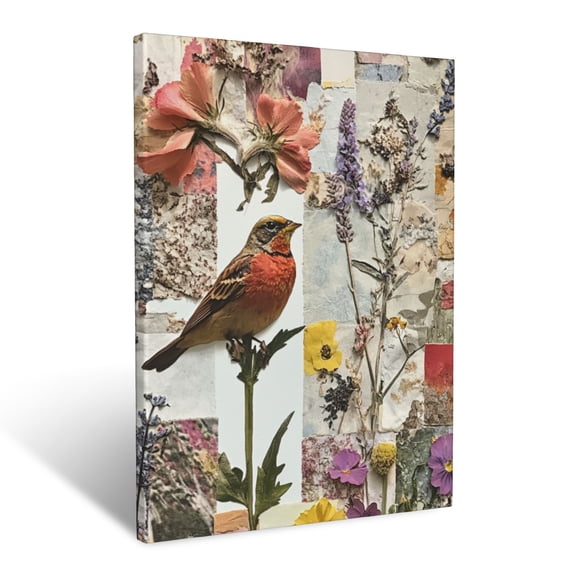 CozyNet Artistic Collage Of Pressed Flowers, Botanical Sketches & Natural Textures Wall Art Prints With Frame Canvas Perfect for Living Room & Bedroom, Ready to Hang, Wall Decor 12"x16"in