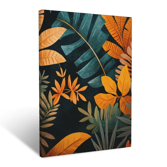 CozyNet Artistic Jungle Mural With Bold Overlapping Leaves, Floral Elements And Organic Curves Wall Art Prints With Frame Canvas Perfect for Living Room & Bedroom, Ready to Hang, Wall Decor 12"x16"in