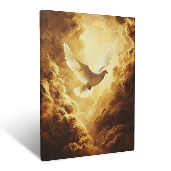 CozyNet Ascension Dove In Flight Surrounded By Radiant Clouds, Symbolizing The Holy Spirit Wall Art Prints With Frame Canvas Perfect for Living Room & Bedroom, Ready to Hang, Wall Decor 12"x16"