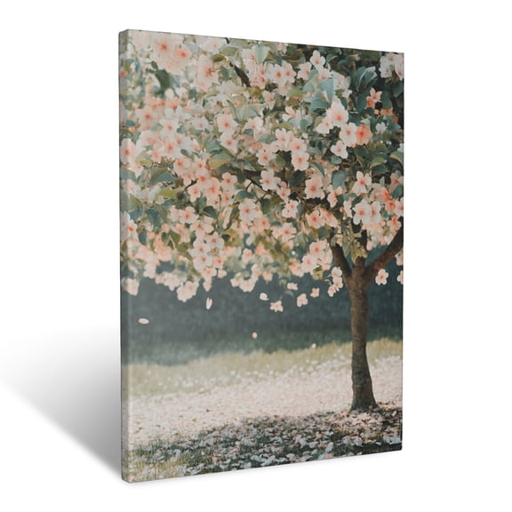 CozyNet Blooming Apple Tree With Scattered Petals Under Soft Spring Sunlight Wall Art Prints With Frame Canvas Perfect for Living Room & Bedroom, Ready to Hang, Wall Decor 12"x16"in