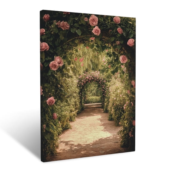 CozyNet Blooming Garden Archway Adorned With Climbing Roses And Ivy Tendrils Wall Art Prints With Frame Canvas Perfect for Living Room & Bedroom, Ready to Hang, Wall Decor 12"x16"in