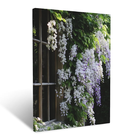 CozyNet Blooming Garden Trellis Wrapped In Wisteria And Trailing Jasmine Vines Wall Art Prints With Frame Canvas Perfect for Living Room & Bedroom, Ready to Hang, Wall Decor 12"x16"in