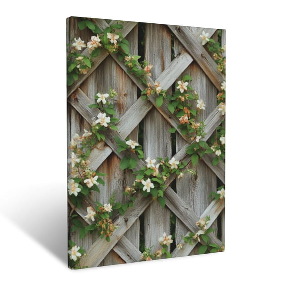 CozyNet Blooming Honeysuckle Vines Intertwined With Rustic Wooden Trellis Wall Art Prints With Frame Canvas Perfect for Living Room & Bedroom, Ready to Hang, Wall Decor 12"x16"in