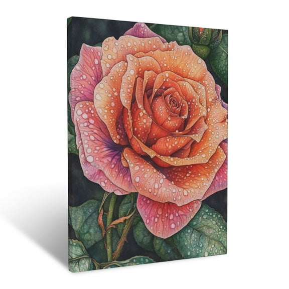 CozyNet Blooming Rose Garden Corner With Delicate Petals Glistening With Dew Wall Art Prints With Frame Canvas Perfect for Living Room & Bedroom, Ready to Hang, Wall Decor 12"x16"in