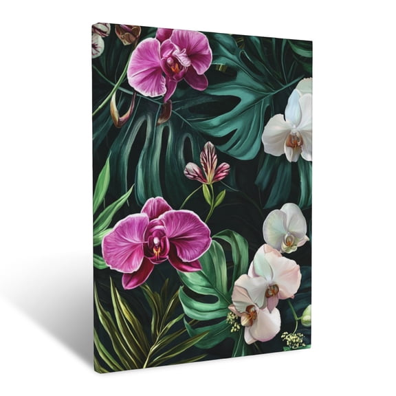 CozyNet Blooming Tropical Paradise With Orchids & Lush Monstera Leaves Wall Art Prints With Frame Canvas Perfect for Living Room & Bedroom, Ready to Hang, Wall Decor 16"x20"in