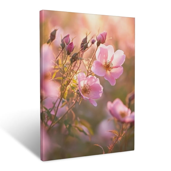CozyNet Blooming Wild Rose Bush Captured Under Soft Morning Light In A Meadow Wall Art Prints With Frame Canvas Perfect for Living Room & Bedroom, Ready to Hang, Wall Decor 12"x16"in
