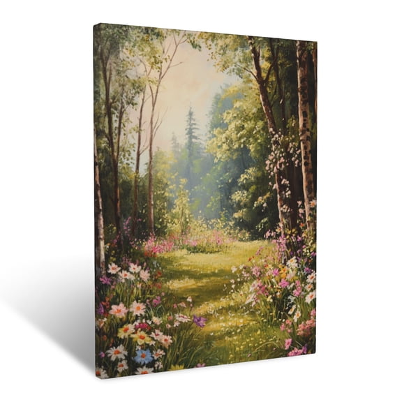 CozyNet Blooming Woodland Glade Surrounded By Peaceful Trees & Wildflowers Wall Art Prints With Frame Canvas Perfect for Living Room & Bedroom, Ready to Hang, Wall Decor 12"x16"in