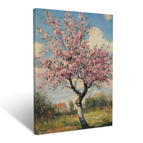 CozyNet Blossoming Apple Tree With Pink Blossoms Set Against A Bright Sky Wall Art Prints With Frame Canvas Perfect for Living Room & Bedroom, Ready to Hang, Wall Decor 12"x16"in