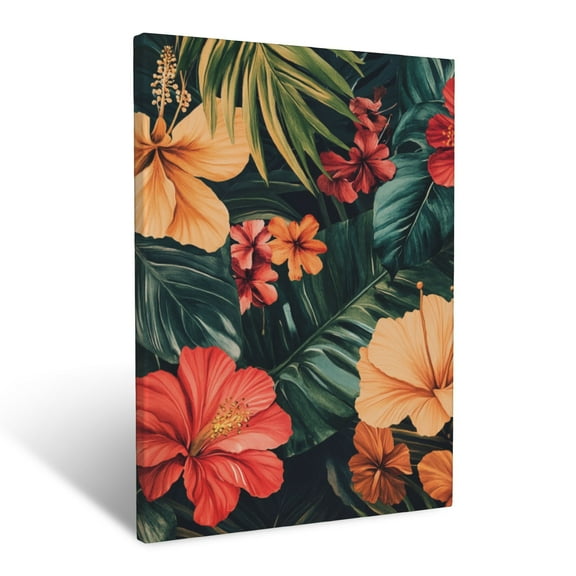 CozyNet Bold Tropical Inspired Design With Oversized Leaves & Brightly Colored Florals Wall Art Prints With Frame Canvas Perfect for Living Room & Bedroom, Ready to Hang, Wall Decor 12"x16"in