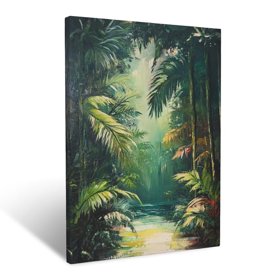 CozyNet Bold Tropical Landscape With Layered Greenery, Rich Textures & Glowing Highlights Wall Art Prints With Frame Canvas Perfect for Living Room & Bedroom, Ready to Hang, Wall Decor 12"x16"in