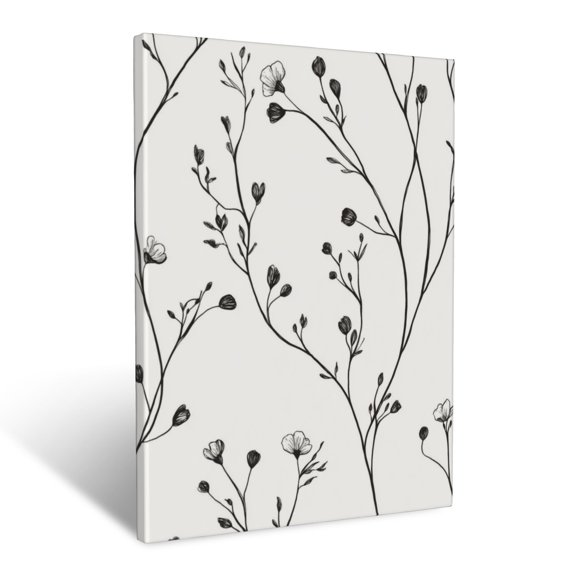 CozyNet Botanical Line Art Of Interconnected Stems, Flower Buds & Delicate Sprigs Wall Art Prints With Frame Canvas Perfect for Living Room & Bedroom, Ready to Hang, Wall Decor 12"x16"in