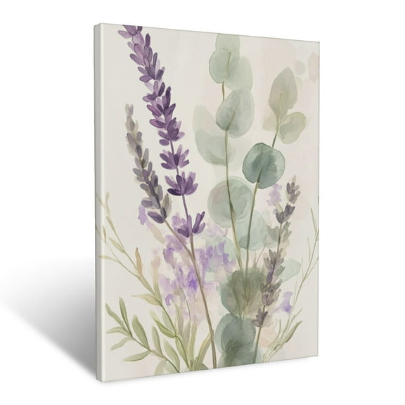CozyNet Botanical Print Of Lavender Sprigs And Eucalyptus In Muted Pastels Wall Art Prints With Frame Canvas Perfect for Living Room & Bedroom, Ready to Hang, Wall Decor 12"x16"in