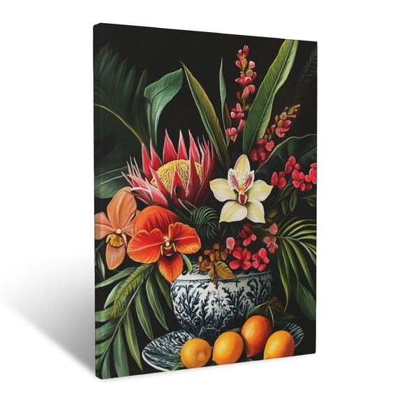 CozyNet Botanical Still Life Featuring Exotic Flowers, Ferns & Hand Drawn Floral Details Wall Art Prints With Frame Canvas Perfect for Living Room & Bedroom, Ready to Hang, Wall Decor 16"x20"in