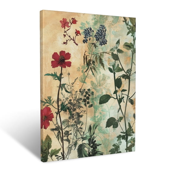 CozyNet Botanical Themed Collage Of Herbs, Flowers & Vine Like Decorative Designs Wall Art Prints With Frame Canvas Perfect for Living Room & Bedroom, Ready to Hang, Wall Decor 12"x16"in