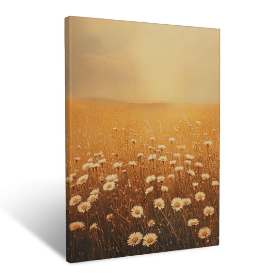 CozyNet Bright Asters Glowing In Golden Hues In A Vast Wild Meadow Wall Art Prints With Frame Canvas Perfect for Living Room & Bedroom, Ready to Hang, Wall Decor 12"x16"in
