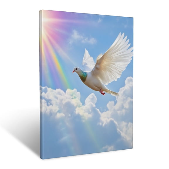 CozyNet A Bright Dove Glowing Under A Radiant Rainbow In A Peaceful Sky Wall Art Prints With Frame Canvas Perfect for Living Room & Bedroom, Ready to Hang, Wall Decor 12"x16"