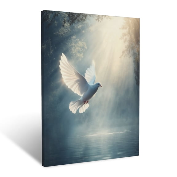CozyNet A Bright Dove Glowing Above A Serene Lake With Soft Divine Light Wall Art Prints With Frame Canvas Perfect for Living Room & Bedroom, Ready to Hang, Wall Decor 16"x20"