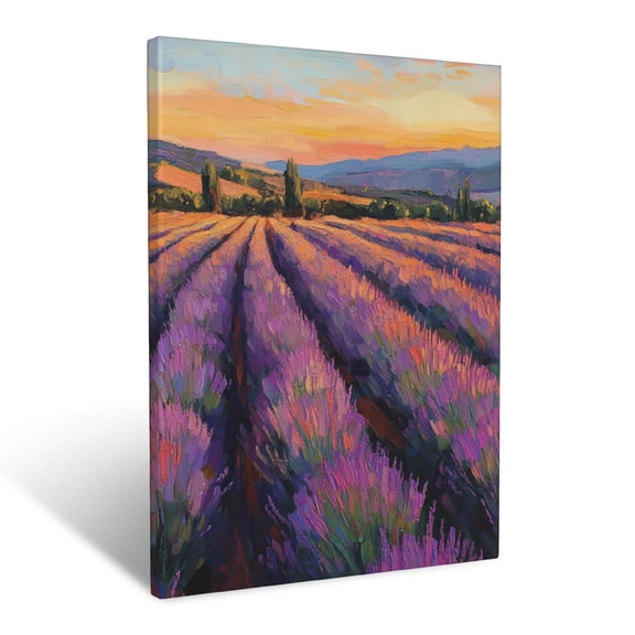 CozyNet Bright Lavender Rows Bathed In Soft, Glowing Sunset Light Wall Art Prints With Frame Canvas Perfect for Living Room & Bedroom, Ready to Hang, Wall Decor 12"x16"in