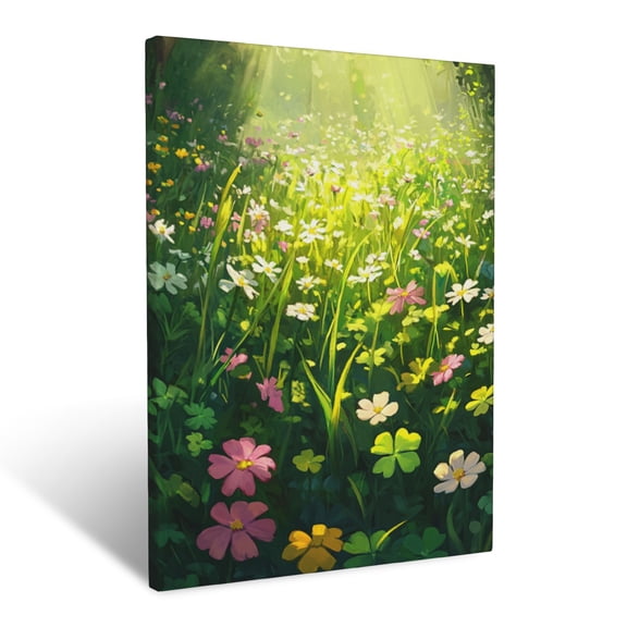 CozyNet Bright, Vibrant Meadow Scene Filled With An Array Of Sunlit Wildflowers And Clovers Wall Art Prints With Frame Canvas Perfect for Living Room & Bedroom, Ready to Hang, Wall Decor 12"x16"in