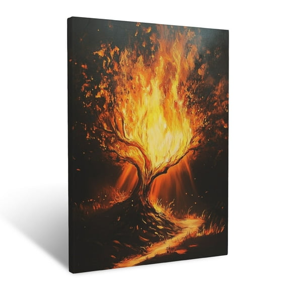 CozyNet The Burning Bush From Mose Story Glowing With Divine Fire Wall Art Prints With Frame Canvas Perfect for Living Room & Bedroom, Ready to Hang, Wall Decor 12"x16"