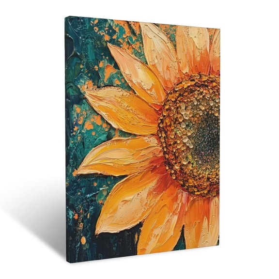 CozyNet Close Up Of A Radiant Sunflower With Detailed Center Textures Wall Art Prints With Frame Canvas Perfect for Living Room & Bedroom, Ready to Hang, Wall Decor 12"x16"in
