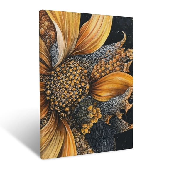 CozyNet Close Up Of Intricate Sunflower Petals With Pollen Covered Centers Wall Art Prints With Frame Canvas Perfect for Living Room & Bedroom, Ready to Hang, Wall Decor 12"x16"in
