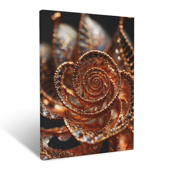 CozyNet Close Up Shot Of Intricate Rose Petal Spirals With Dew Drops Glistening Wall Art Prints With Frame Canvas Perfect for Living Room & Bedroom, Ready to Hang, Wall Decor 16"x20"in