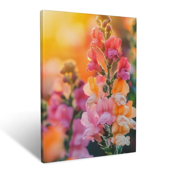 CozyNet Close Up Of Vibrant Snapdragon Blooms In Warm Sunset Colors Wall Art Prints With Frame Canvas Perfect for Living Room & Bedroom, Ready to Hang, Wall Decor 16"x20"in