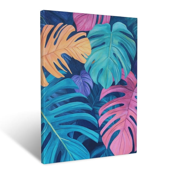 CozyNet Colorful Tropical Leaves With Monstera, Palms & Philodendron Plants In Harmony Wall Art Prints With Frame Canvas Perfect for Living Room & Bedroom, Ready to Hang, Wall Decor 12"x16"in