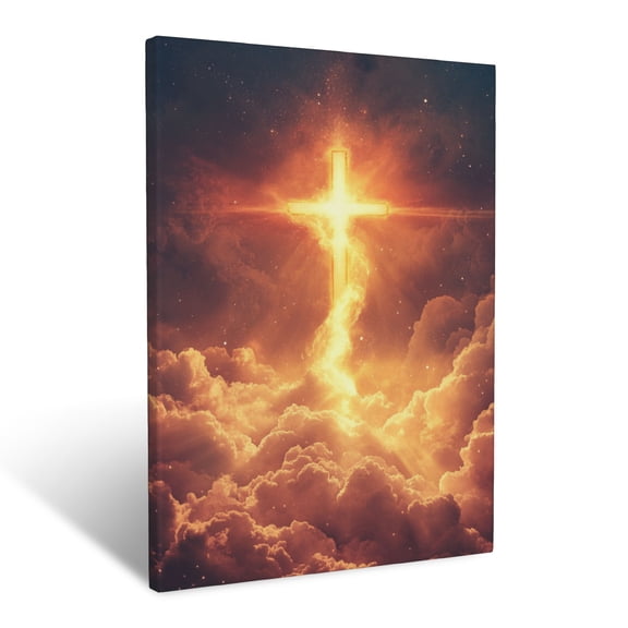 CozyNet Cross Glowing Amidst Radiant Heavenly Clouds A Symbol Of Faith Shining With Divine Glory Wall Art Prints With Frame Canvas Perfect for Living Room & Bedroom, Wall Decor 12"x16"