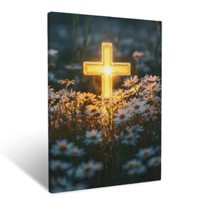 CozyNet Cross Glowing In A Field Of Daisies Surrounded By Simplicity & Beauty, Symbolizing Faith Wall Art Prints With Frame Canvas Perfect for Living Room & Bedroom, Wall Decor 12"x16"