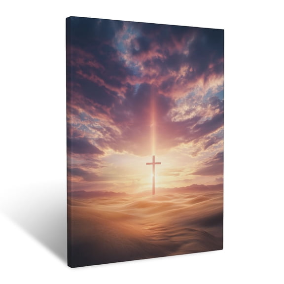 CozyNet Cross Glowing In A Tranquil Desert Sunrise A Beacon Of Faith, Glowing With Divine Beauty Wall Art Prints With Frame Canvas Perfect for Living Room & Bedroom, Wall Decor 12"x16"