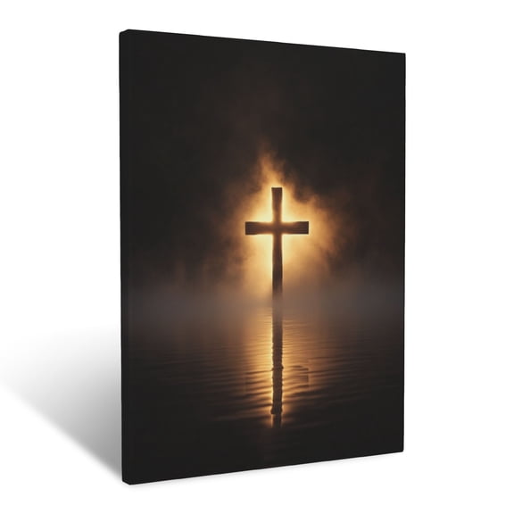 CozyNet Cross In Glowing Morning Mist Peaceful Symbol Of Faith Emerging From Light Wall Art Prints With Frame Canvas Perfect for Living Room & Bedroom, Ready to Hang, Wall Decor 16"x20"