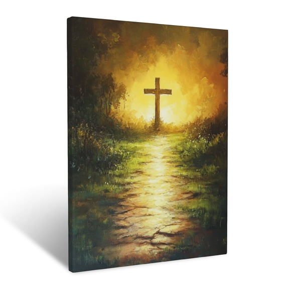 CozyNet Cross Glowing Softly In Radiant Dawn Light Surrounded By Serenity, Symbolizing Hope Wall Art Prints With Frame Canvas Perfect for Living Room & Bedroom, Ready to Hang, Wall Decor 12"x16"